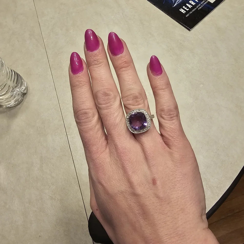 Cushion Cut Amethyst Ring Sterling Silver - Picture 8 of 17